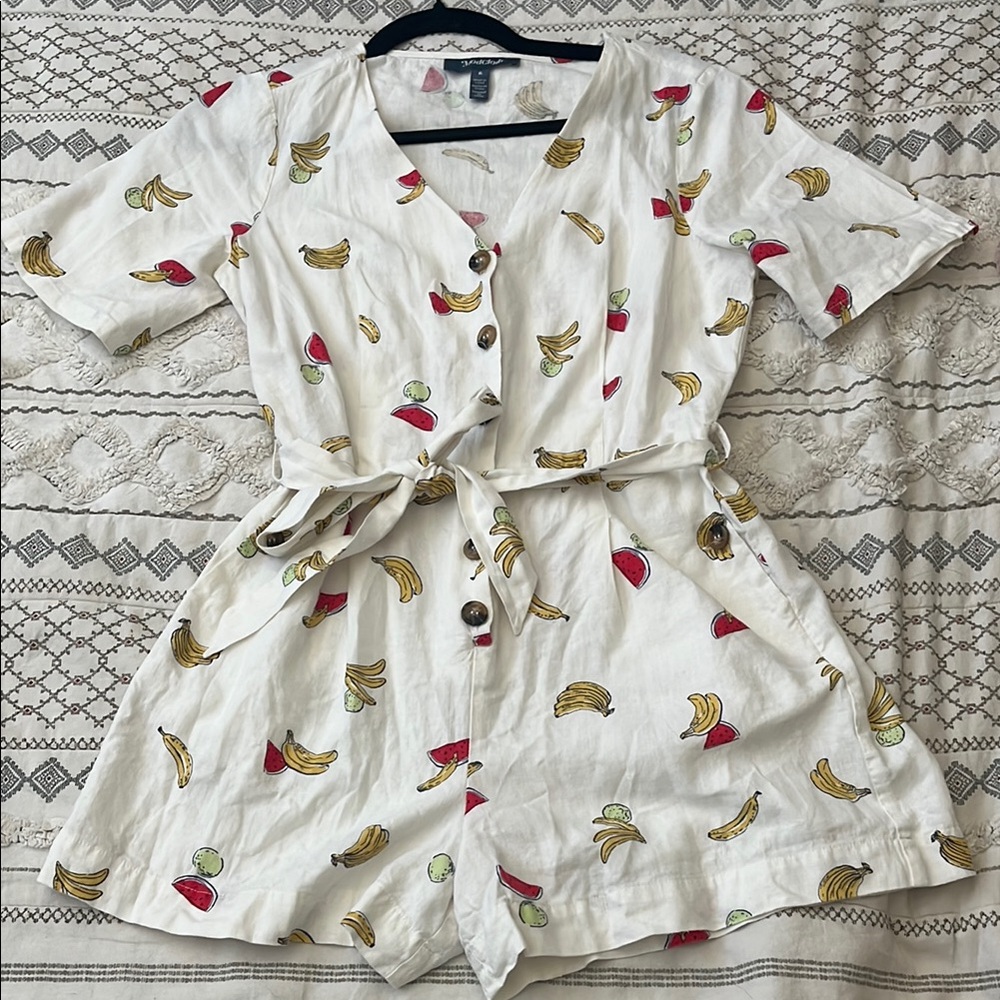 ModCloth Fruit Print Linen Blend Button-Up Romper 6
